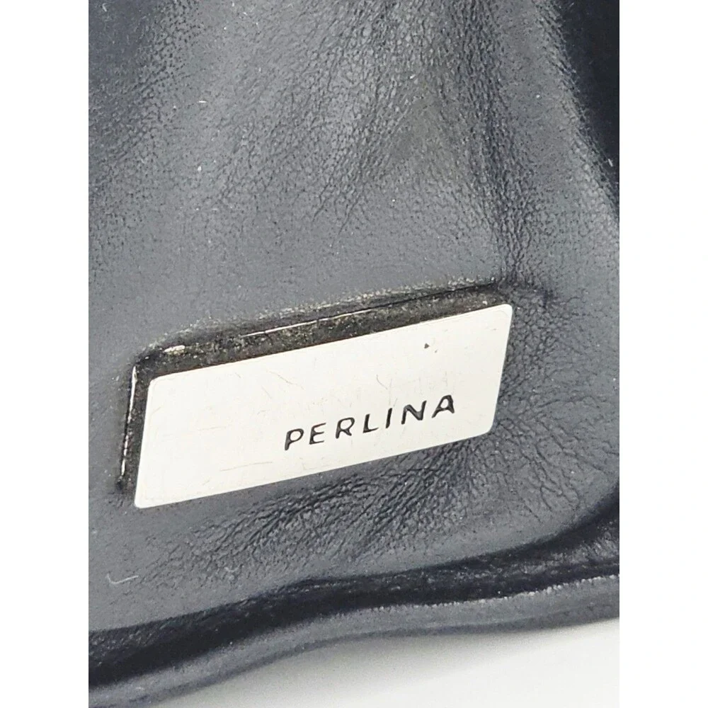 Perlina New York Leather Purse Black Shoulder Bag Pockets Vintage Designer